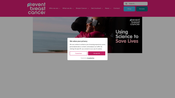 Screenshot of the Prevent Breast Cancer website
