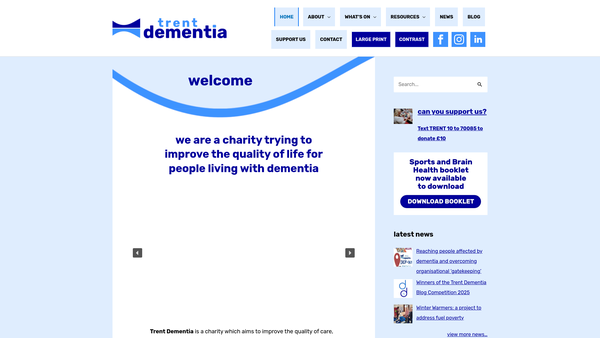 Screenshot of the Trent Dementia Services Development Centre website
