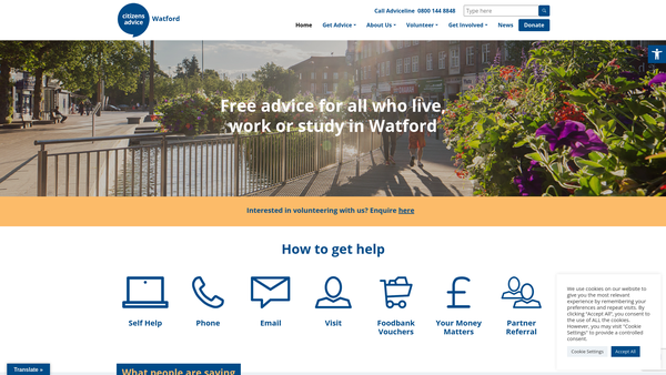 Screenshot of the Watford Citizens Advice Bureau website