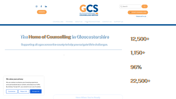 Screenshot of the Gloucestershire Counselling Service website