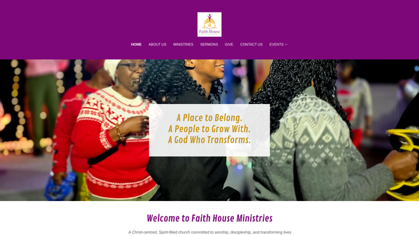 Screenshot of the Faith House Ministries website