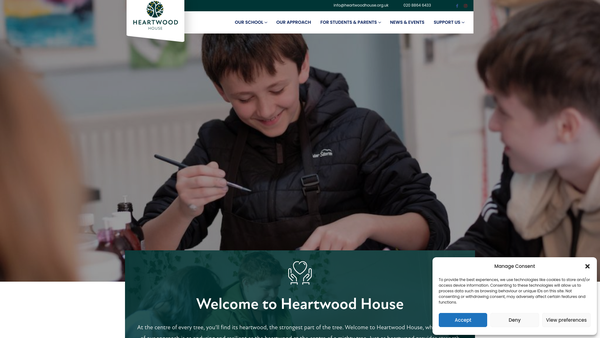 Screenshot of the Heartwood House website