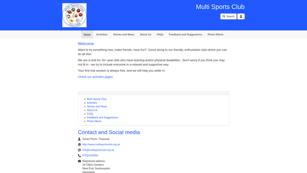 Screenshot of the Multi-Sport Club website