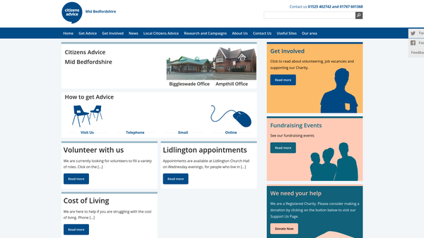 Screenshot of the Mid Bedfordshire Citizens Advice Bureau website