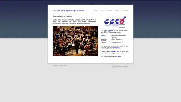 Screenshot of the City Of Cardiff Symphony Orchestra website