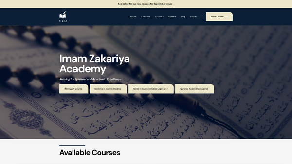 Screenshot of the Imam Zakariya Academy website