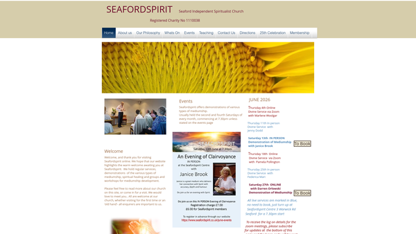 Screenshot of the Seaford Independent Spiritualist Church website