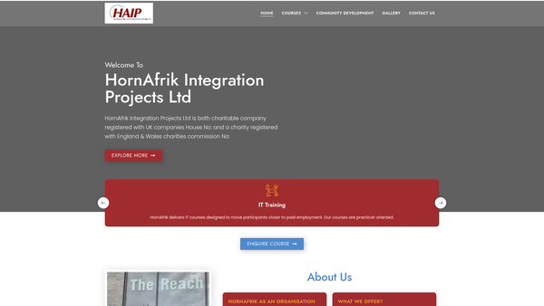 Screenshot of the Hornafrik Integration Projects Ltd website