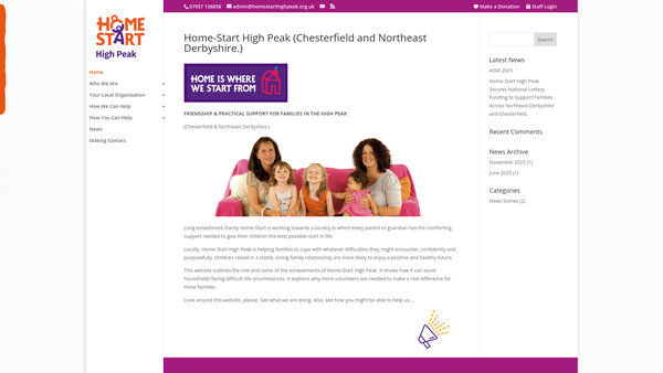 Screenshot of the Home-Start High Peak website