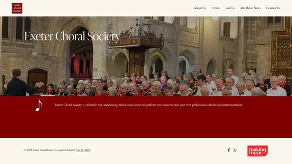 Screenshot of the Exeter Choral Society website