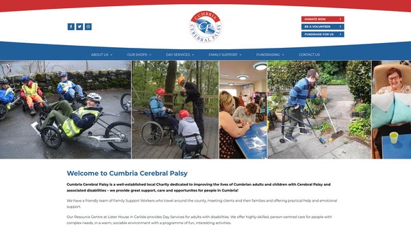 Screenshot of the Cumbria Cerebral Palsy website