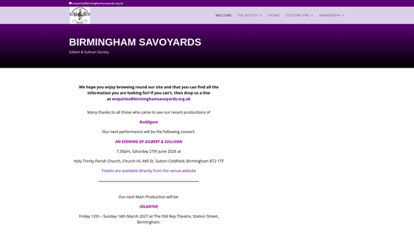 Screenshot of the The Birmingham Savoyards website