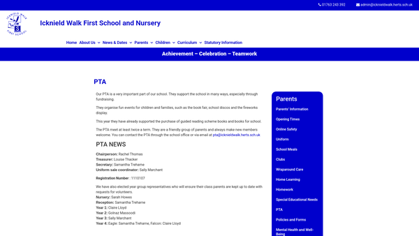 Screenshot of the Icknield Walk First School PTA website