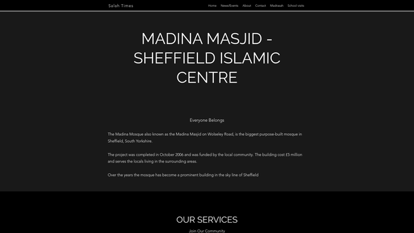 Screenshot of the Sheffield Islamic Centre Madina Masjid Trust website