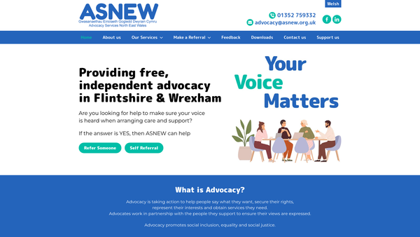 Screenshot of the Advocacy Services North East Wales website