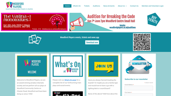 Screenshot of the Woodford Players website