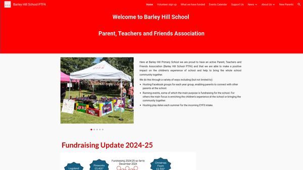 Screenshot of the Barley Hill School Parent Teacher & Friends Association website