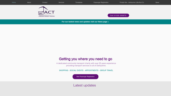 Screenshot of the Ashbourne Community Transport website