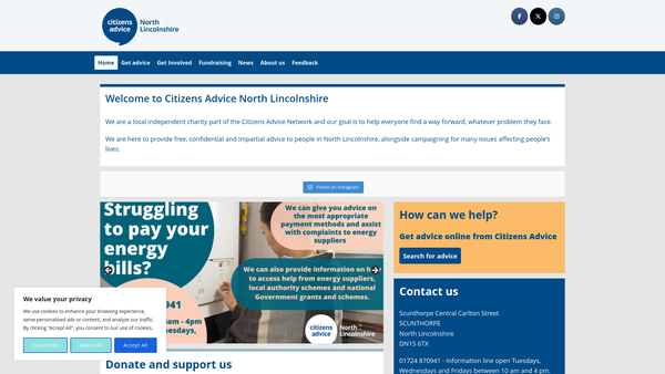 Screenshot of the Scunthorpe And District Citizens Advice Bureau website