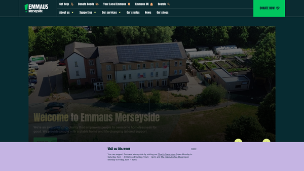 Screenshot of the Emmaus Merseyside website