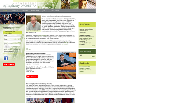 Screenshot of the Crowthorne Symphony Orchestra website