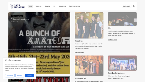 Screenshot of the Holsworthy Amateur Theatrical Society website