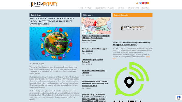 Screenshot of the Media Diversity website