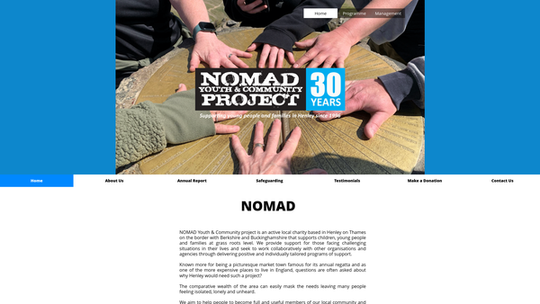 Screenshot of the Nomad Detached Youth And Community Project website