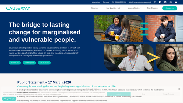 Screenshot of the Causeway Charitable Services website
