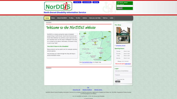 Screenshot of the North Dorset Disability Information Service (Norddis) website