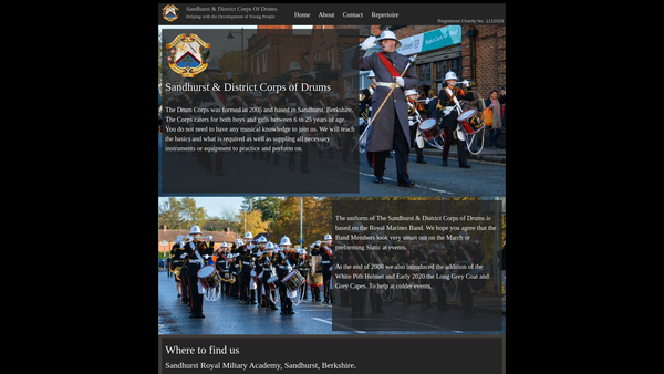 Screenshot of the Sandhurst & District "Corps Of Drums" website