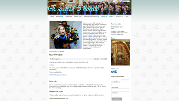 Screenshot of the Escafeld Chorale website