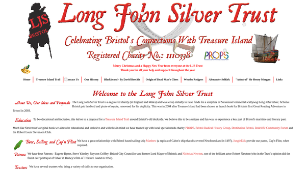 Screenshot of the Long John Silver Statue Trust website