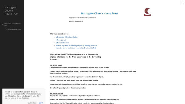 Screenshot of the Harrogate Church House Trust website