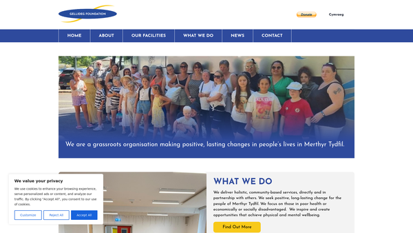 Screenshot of the Gellideg Foundation Community Association website