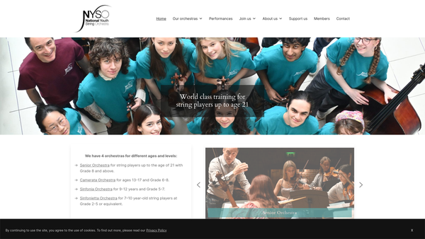 Screenshot of the National Youth String Orchestra website