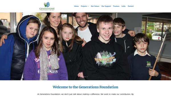 Screenshot of the The Generations Foundation website
