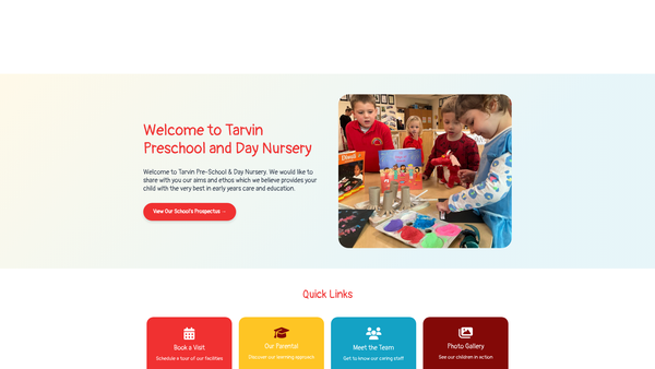 Screenshot of the Tarvin Pre-School Nursery Limited website
