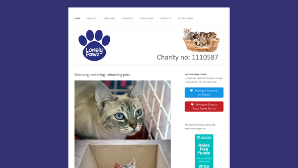 Screenshot of the Lonely Pawz website