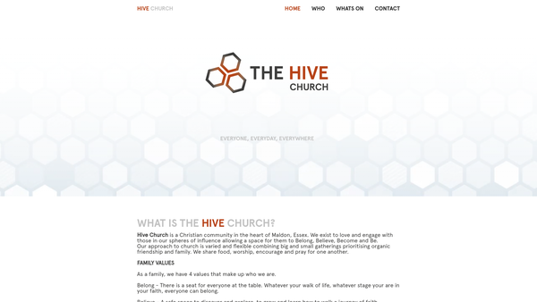 Screenshot of the The Hive Church website