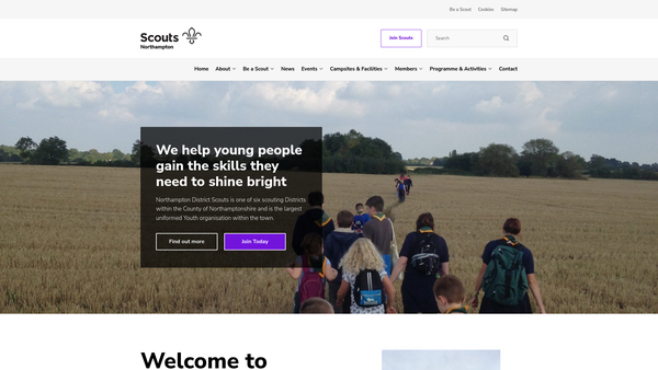 Screenshot of the Northampton District Scout Council website