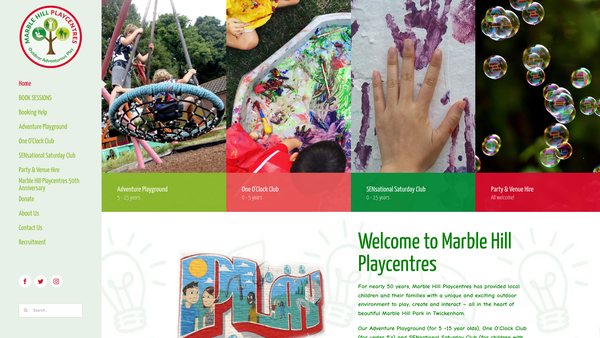 Screenshot of the Marble Hill Playcentres website