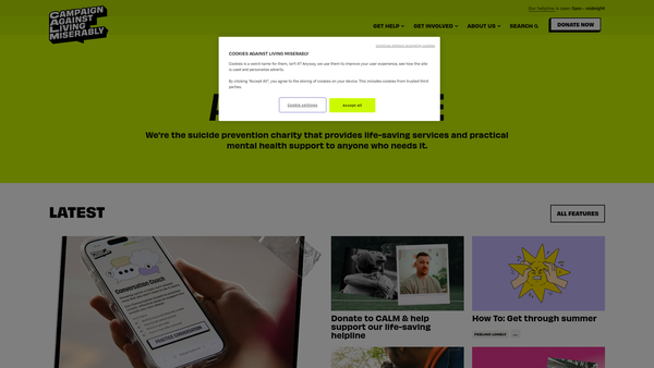 Screenshot of the Campaign Against Living Miserably website