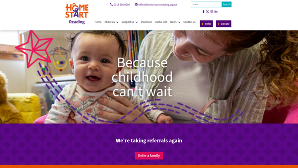 Screenshot of the Home-Start Reading website