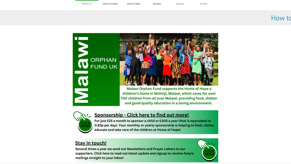 Screenshot of the Malawi Orphan Fund website