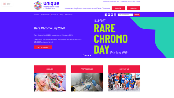 Screenshot of the Rare Chromosome Disorder Support Group website