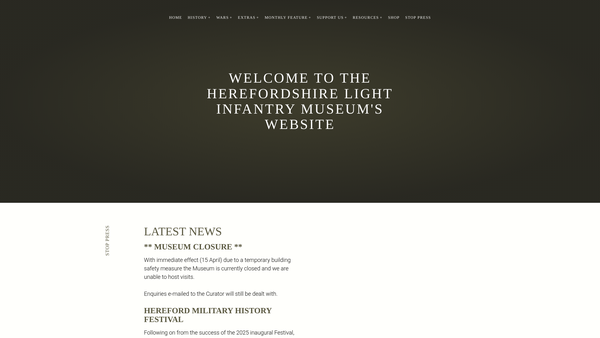 Screenshot of the The Friends Of The Herefordshire Light Infantry Museum website