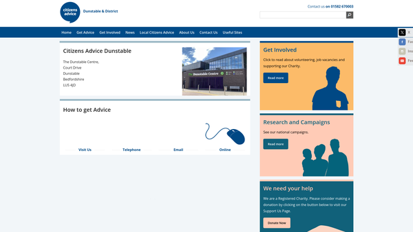 Screenshot of the Dunstable And District Citizens Advice Bureau website