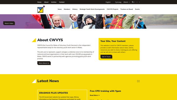 Screenshot of the Council For Wales Of Voluntary Youth Services Cyngor Cymreig Y Gwasanaethau Ieuenctid Gwirfoddol website