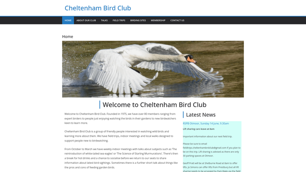 Screenshot of the Cheltenham Bird Club website